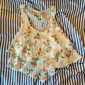 Love Tree White Chiffon Layered Flower Tank